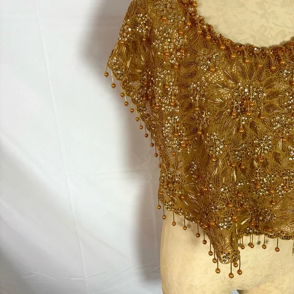 Vintage gold beaded sequin bolero shrug cape top one size glam - Picture 4 of 7